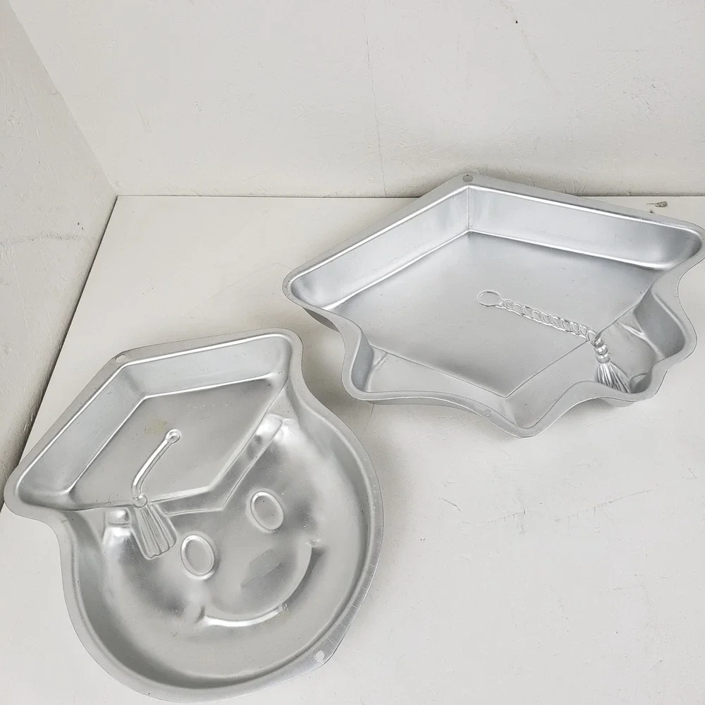 Wilton Graduation Cake Pan Set Mortarboard Cap 2105-2038 Smiley Face 2105-2073